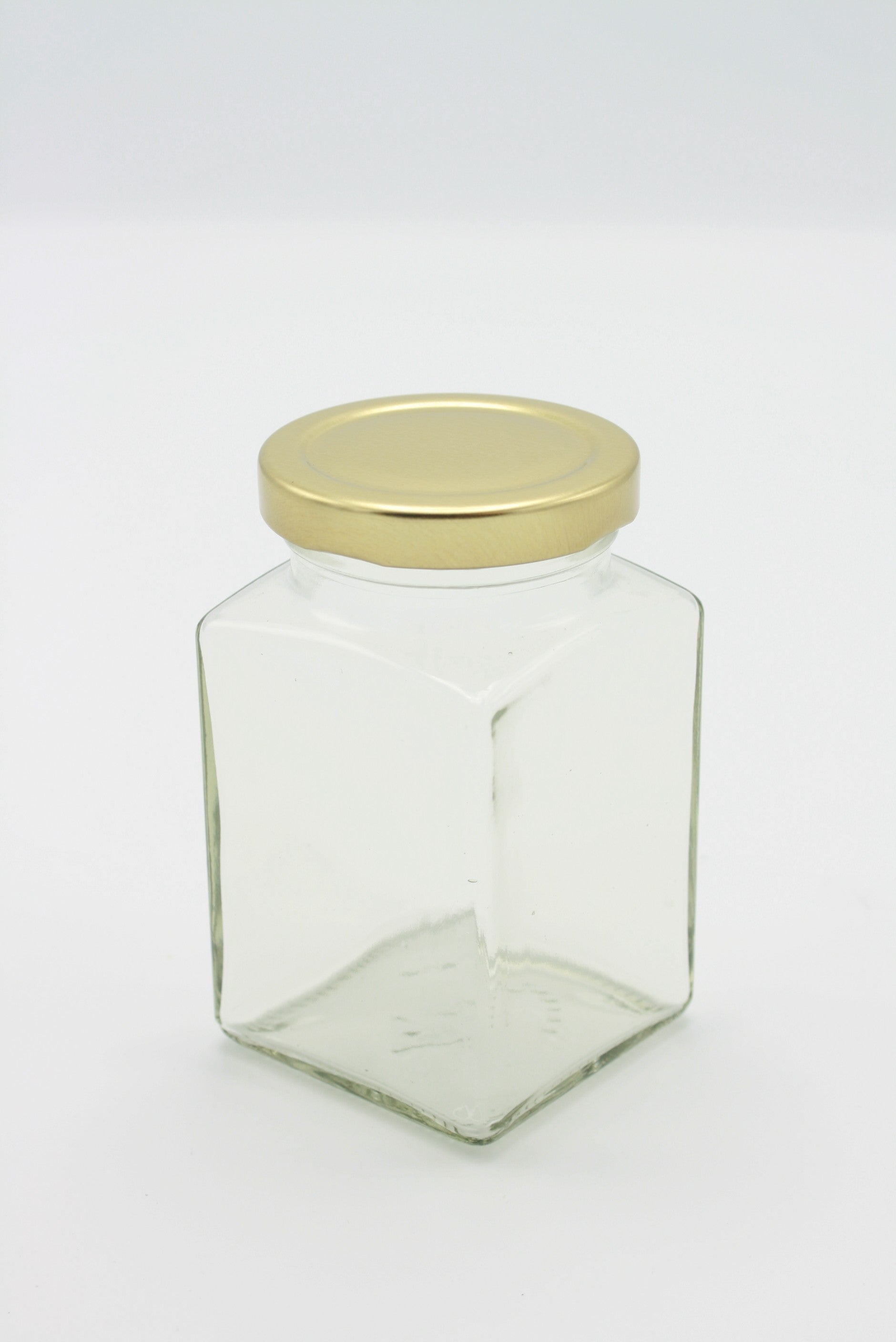 Glas fyrkantigt 260 ml med guldlock 58mm
