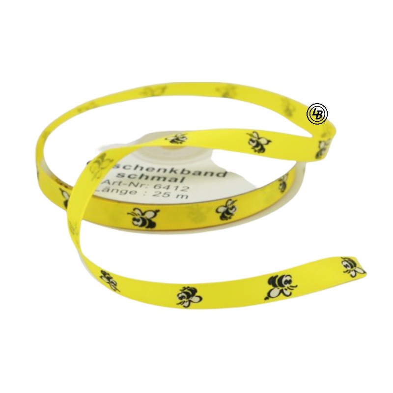 Tygband med bimotiv, 10 mm bred, Rulle med 25 m