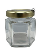 Glas 6-kant 45 ml med 43mm guldlock