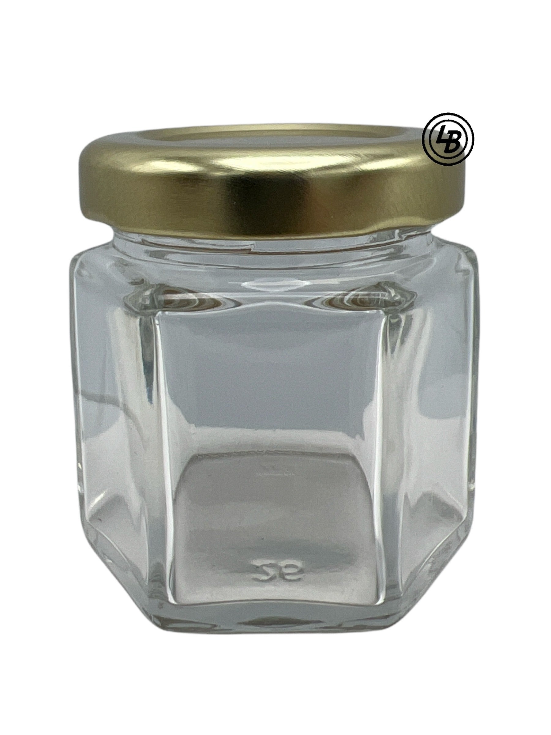 Glas 6-kant 45 ml med 43mm guldlock