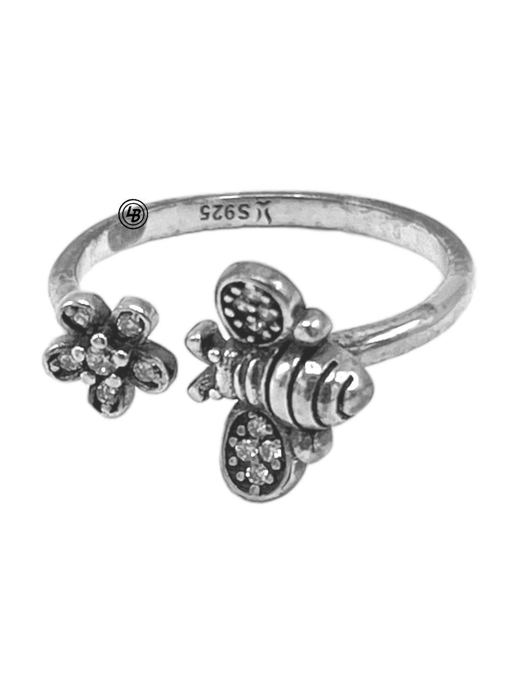 Ring bi med blomma silver