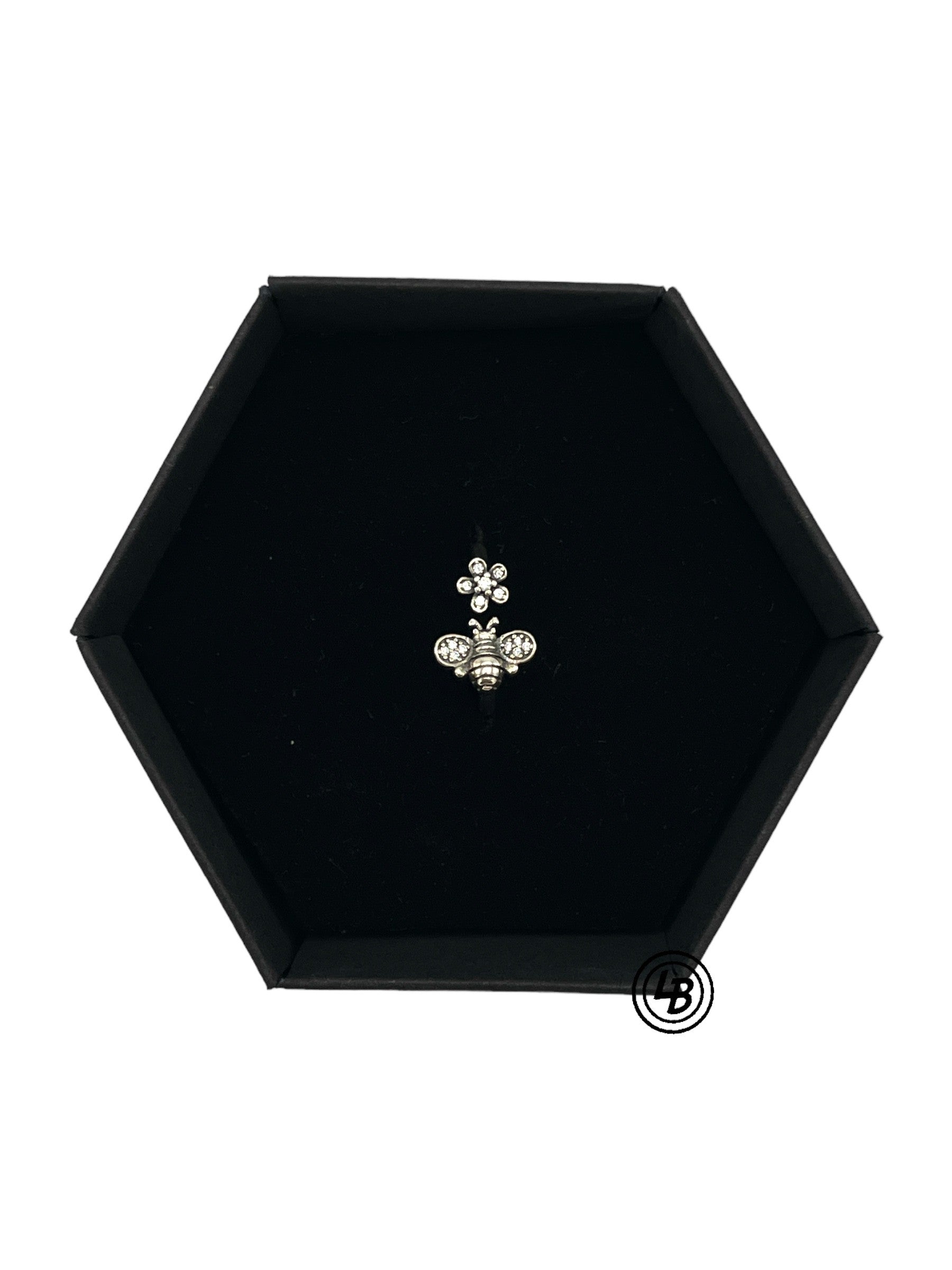 Ring bi med blomma silver