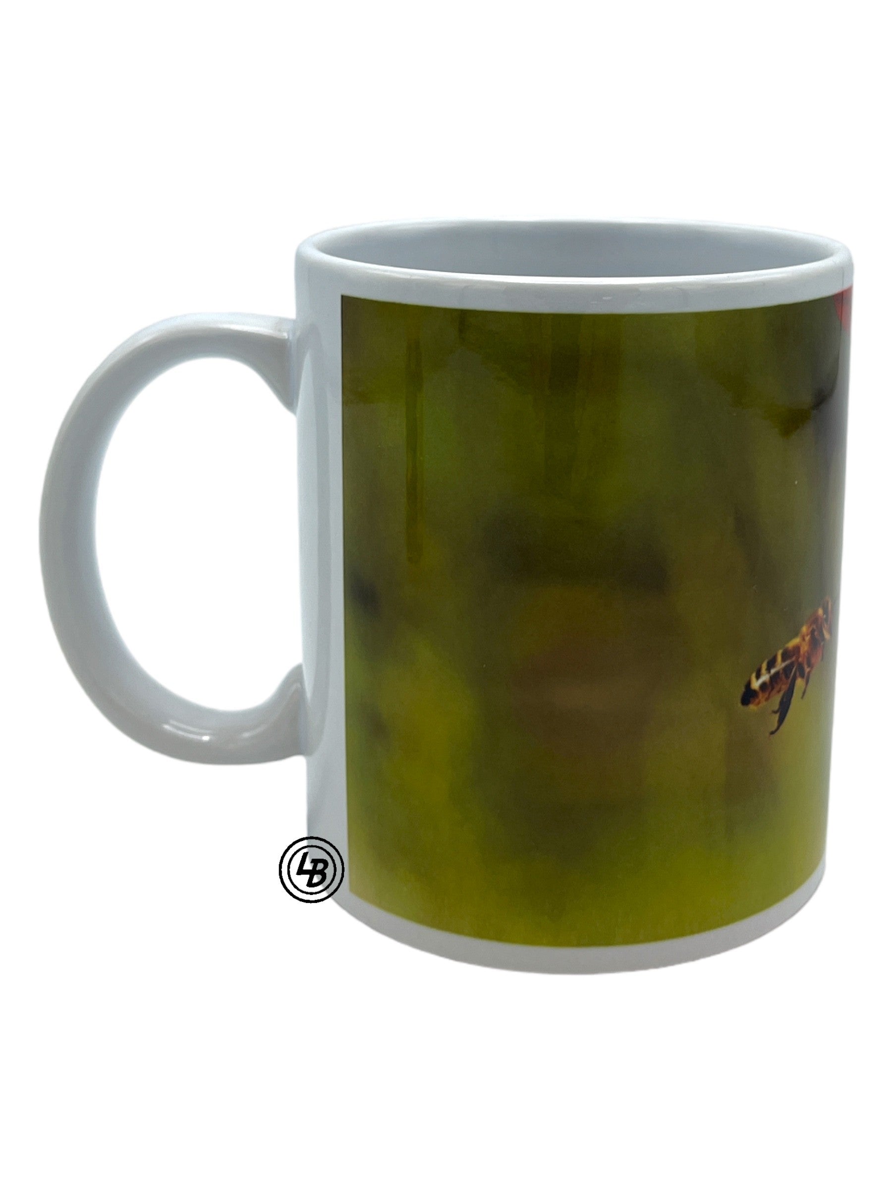 Mugg "bi på gulröd blomma"