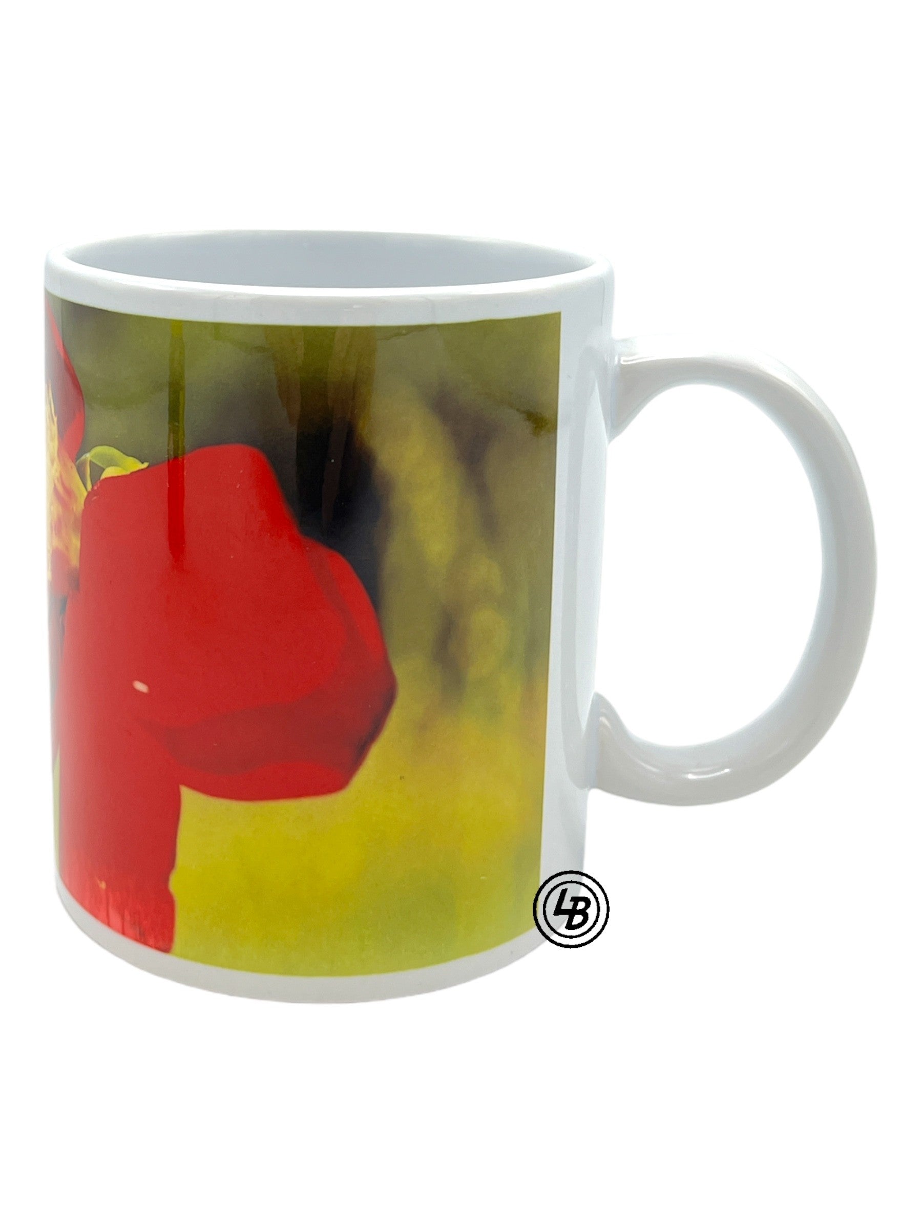 Mugg "bi på gulröd blomma"