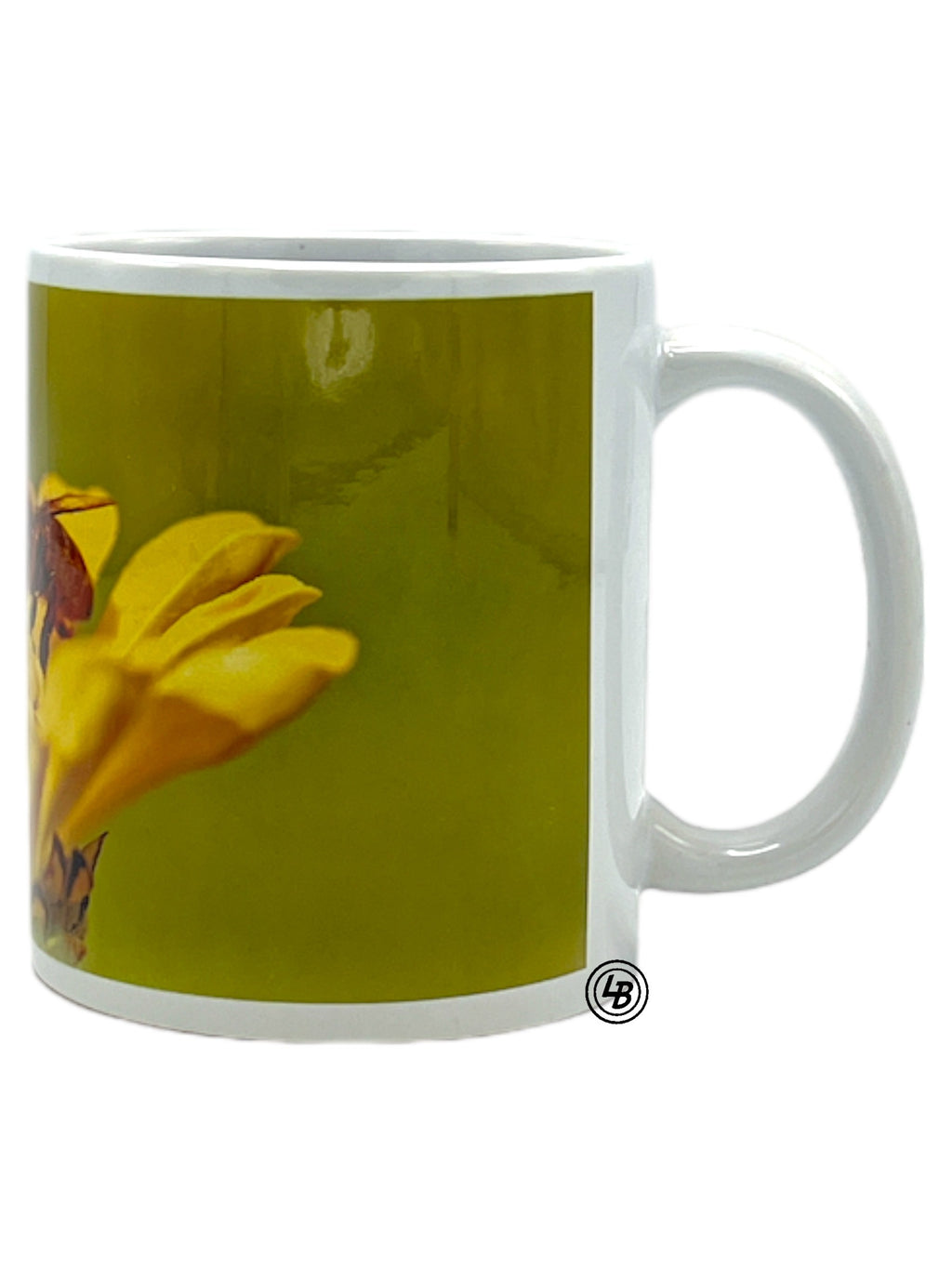 Mugg "bi på liten gul blomma"