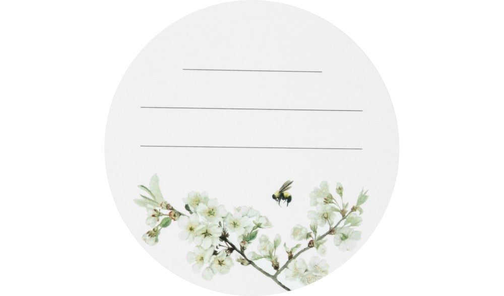 Rund etikett vit blomma 15st/ark