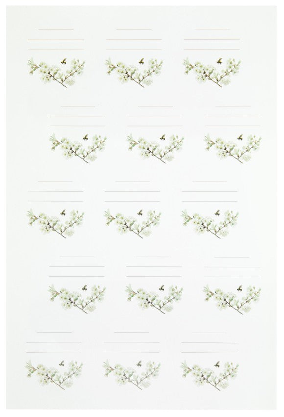 Rund etikett vit blomma 15st/ark