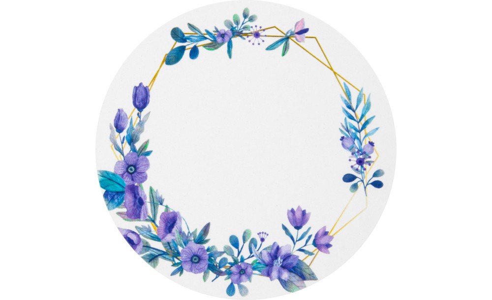 Rund etikett blå/lila blomma 15st/ark