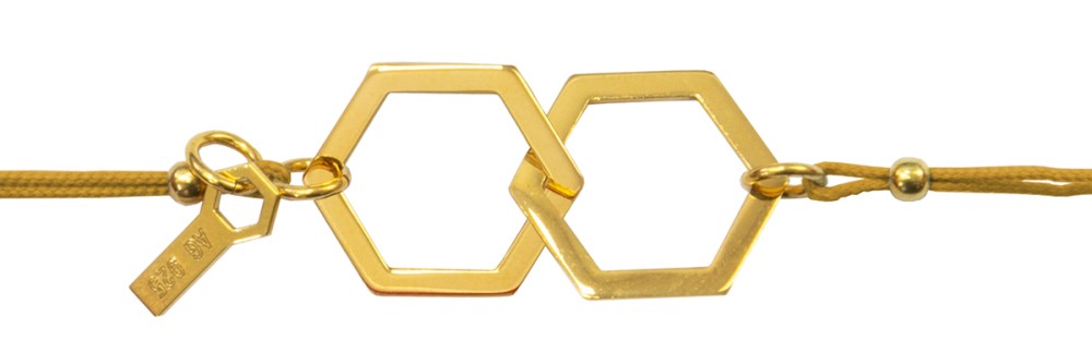 Armband dubbelhexagon guld med guldband