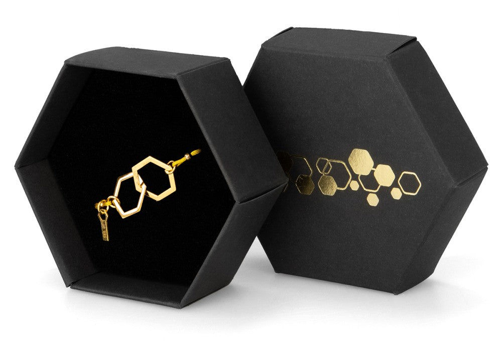 Armband dubbelhexagon guld med guldband