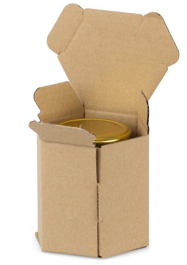 Kartong sexkantig 500 g glasburk