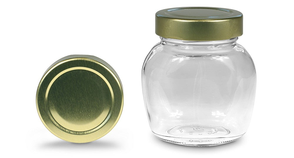 Glasburk oval 222 ml med 58mm guldlock