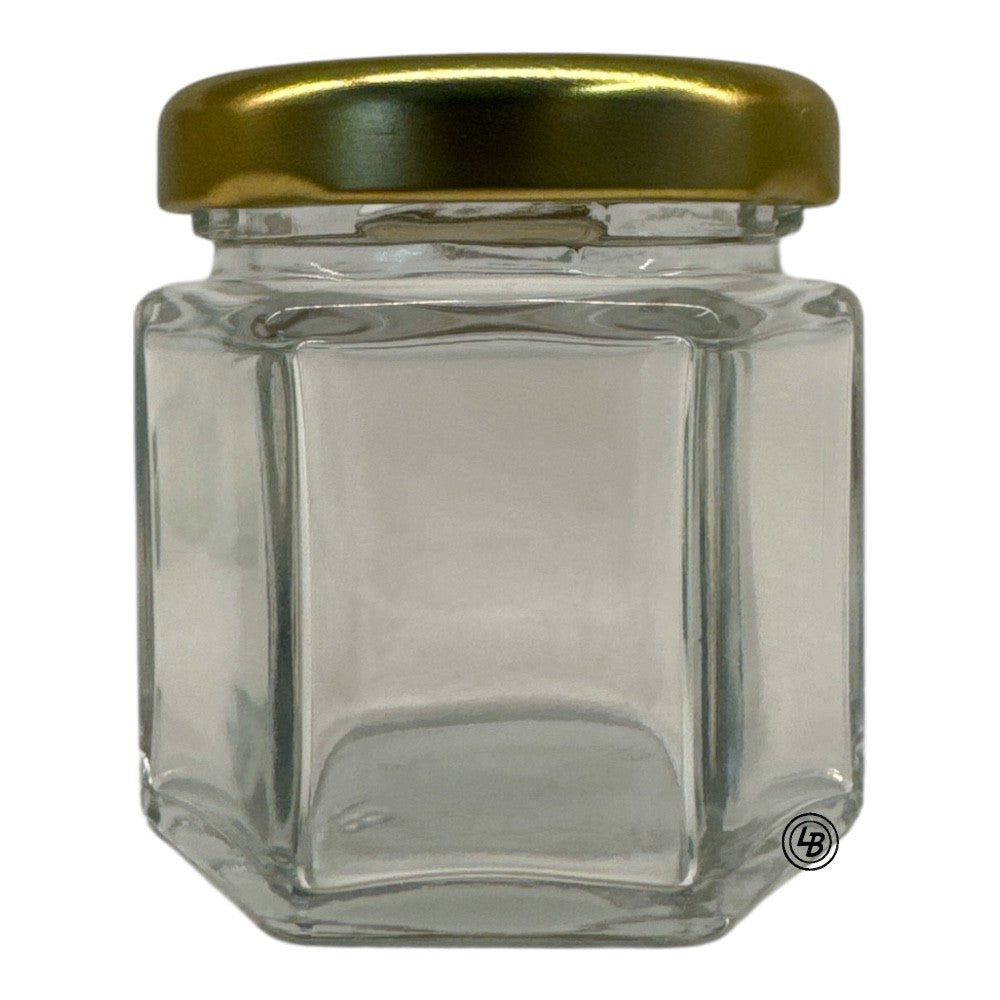 Glas 6-kant 45 ml med 43mm guldlock