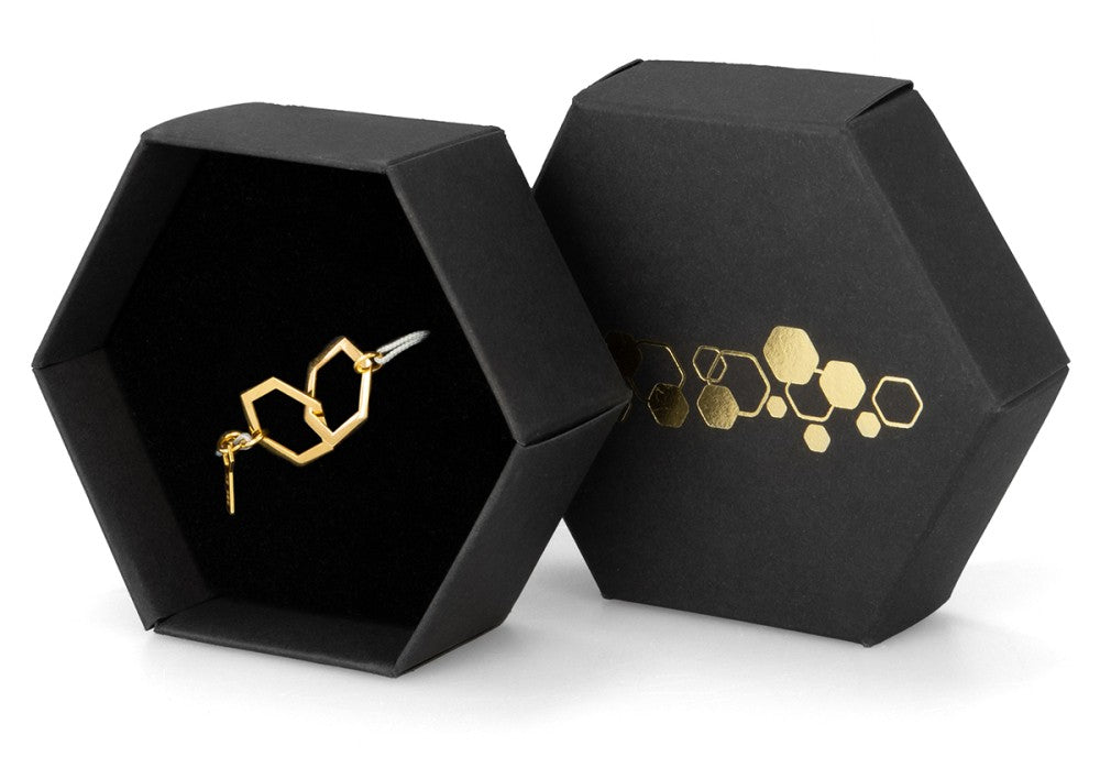 Armband dubbelhexagon guld med grått band